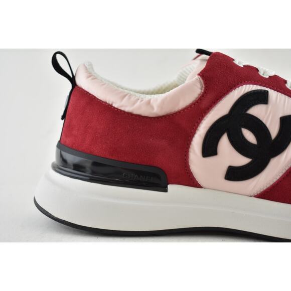 Chanel 21P Mens Pink Black White CC Logo Low Top Lace Up Trainer Sneaker 44 11 - Picture 3 of 14